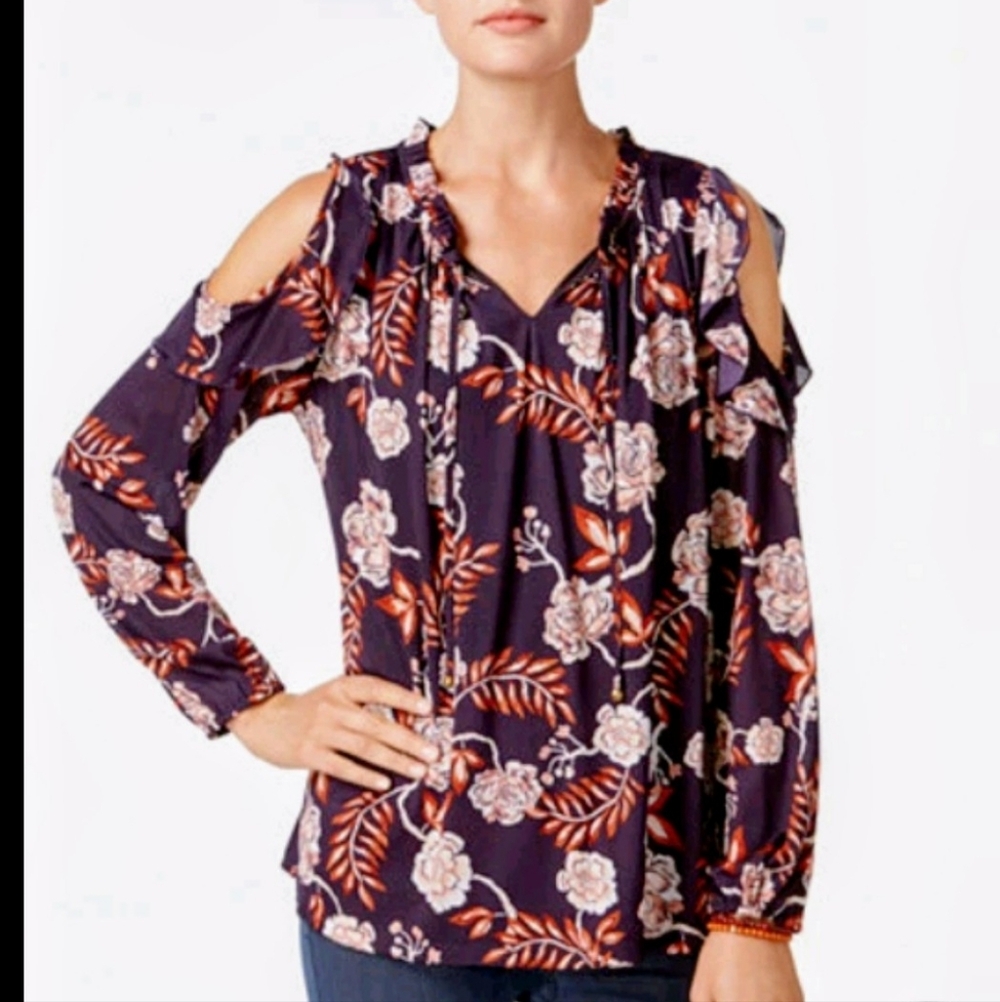 Style and Company Floral Cold Shoulder Blouse large